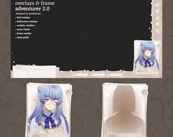 Static Gameplay Overlay & Frame | Adventurer 2.0 | Widescreen Overlay | Webcam Frame | Fantasy | Cute | Minimal | VTuber Assets | Beige