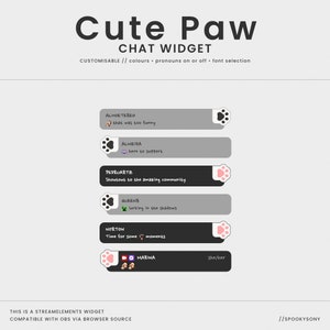 Cute Paw Chat Widget |  Color Customizable | Simple and Minimal StreamElements Chat Widget for Twitch