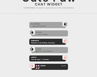 Lindo widget de chat con forma de pata, personalizable por colores, sencillo y minimalista, para Twitch