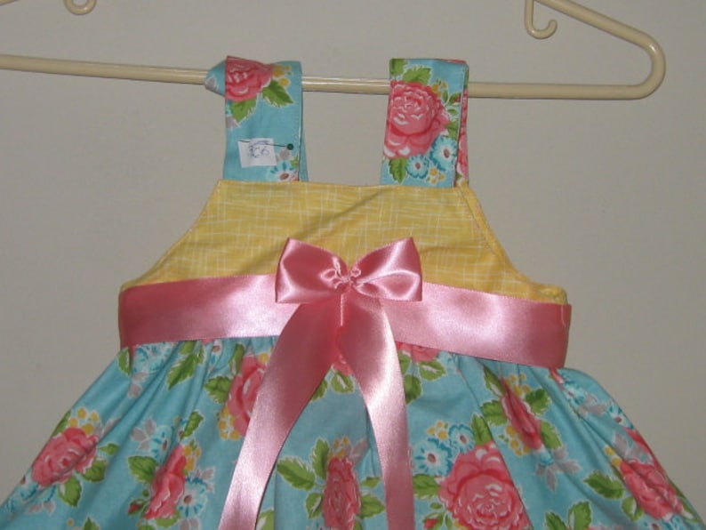 Pom Pom Trim Satin Ribbons Boho Style 3-6 Month Size Baby Girl Dress Up Party Dress Made of Riley Blake Designer Cotton Adjustable Strap