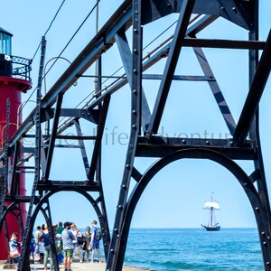 Lake Michigan Lighthouse Pier Sailboat | Digital Download
