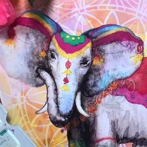 Happy the Elephant | Original Watercolor Artwork Festival Print Vibrant Colorful Bright Nursery Baby Kids Room Gift Dreaming Lotus Art