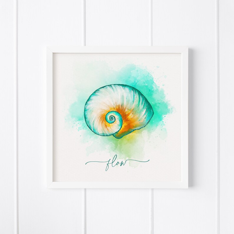 Flow Spiral Seashell Print Original Watercolor Art Print image 1