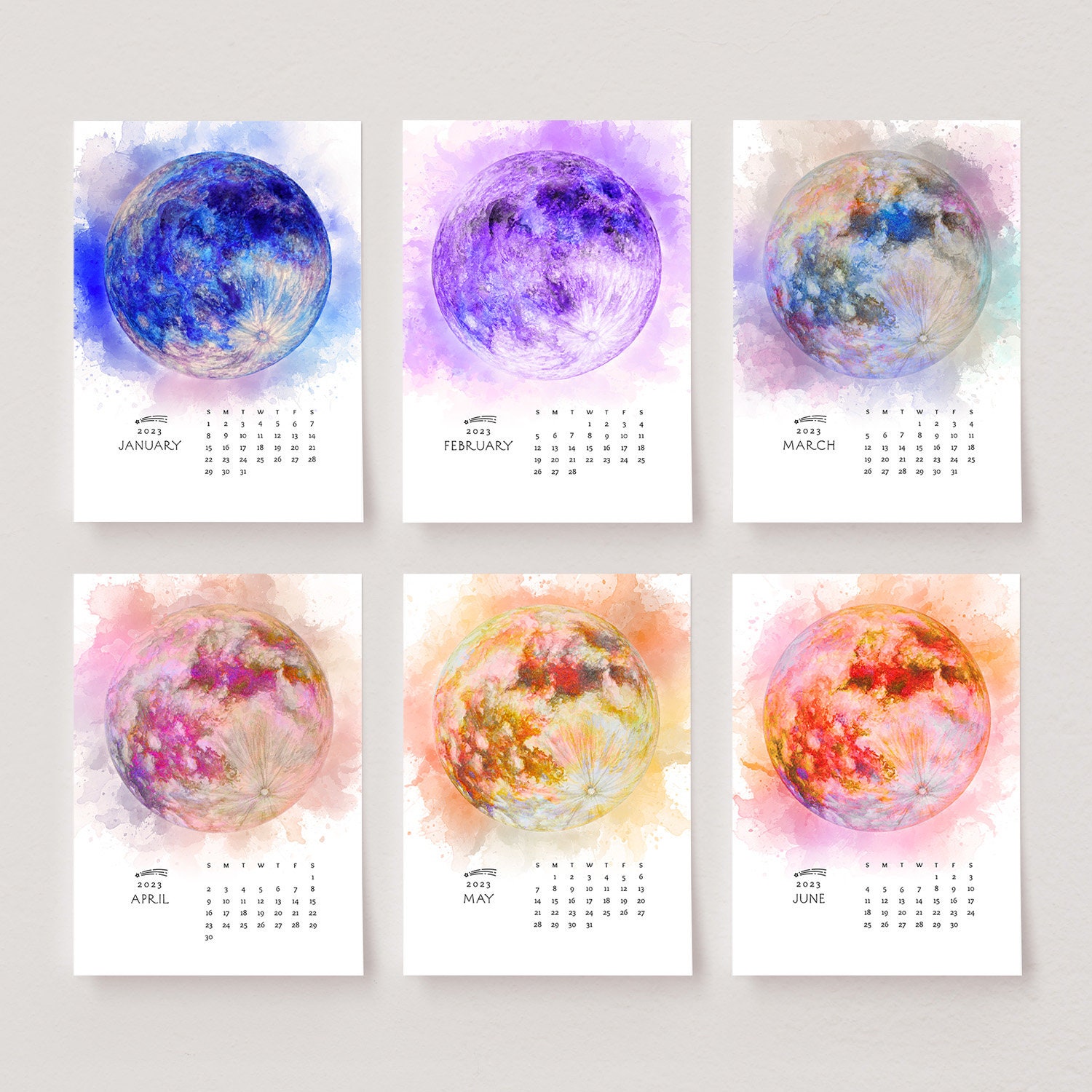 Full Moon Desk Calendar 2023 Watercolor Calendar With Stand Etsy UK