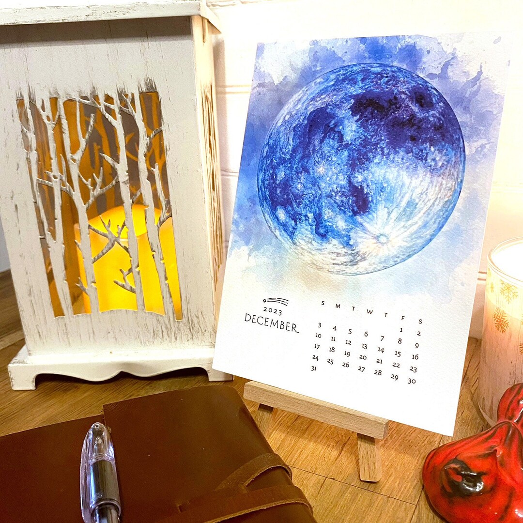 Full Moon Desk Calendar 2023 Watercolor Calendar With Stand Etsy UK