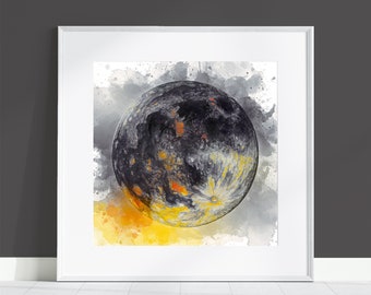 Hunter's Moon Watercolor Print | October Full Moon | Night Sky | Autumn Baby | Nursery Wall Art | Fall Wedding | Spooky Halloween Aesthetic