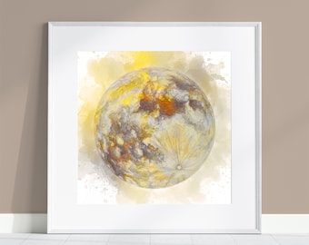 Harvest Moon Watercolor Print | September Full Moon | Fall Season Gift |  Night Sky | Autumn Baby | Nursery Wall Art | Fall Wedding