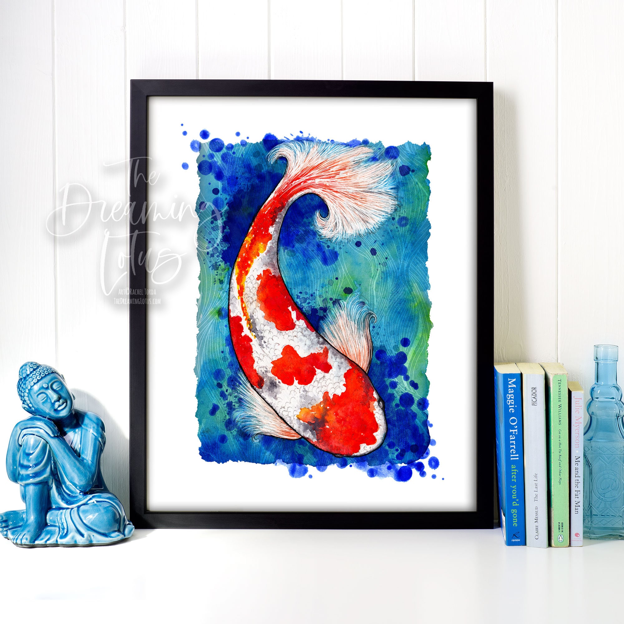 鯉の水彩画 額入り 水しぶきの鯉の水彩画：日本の魚の禅アート - Etsy 日本