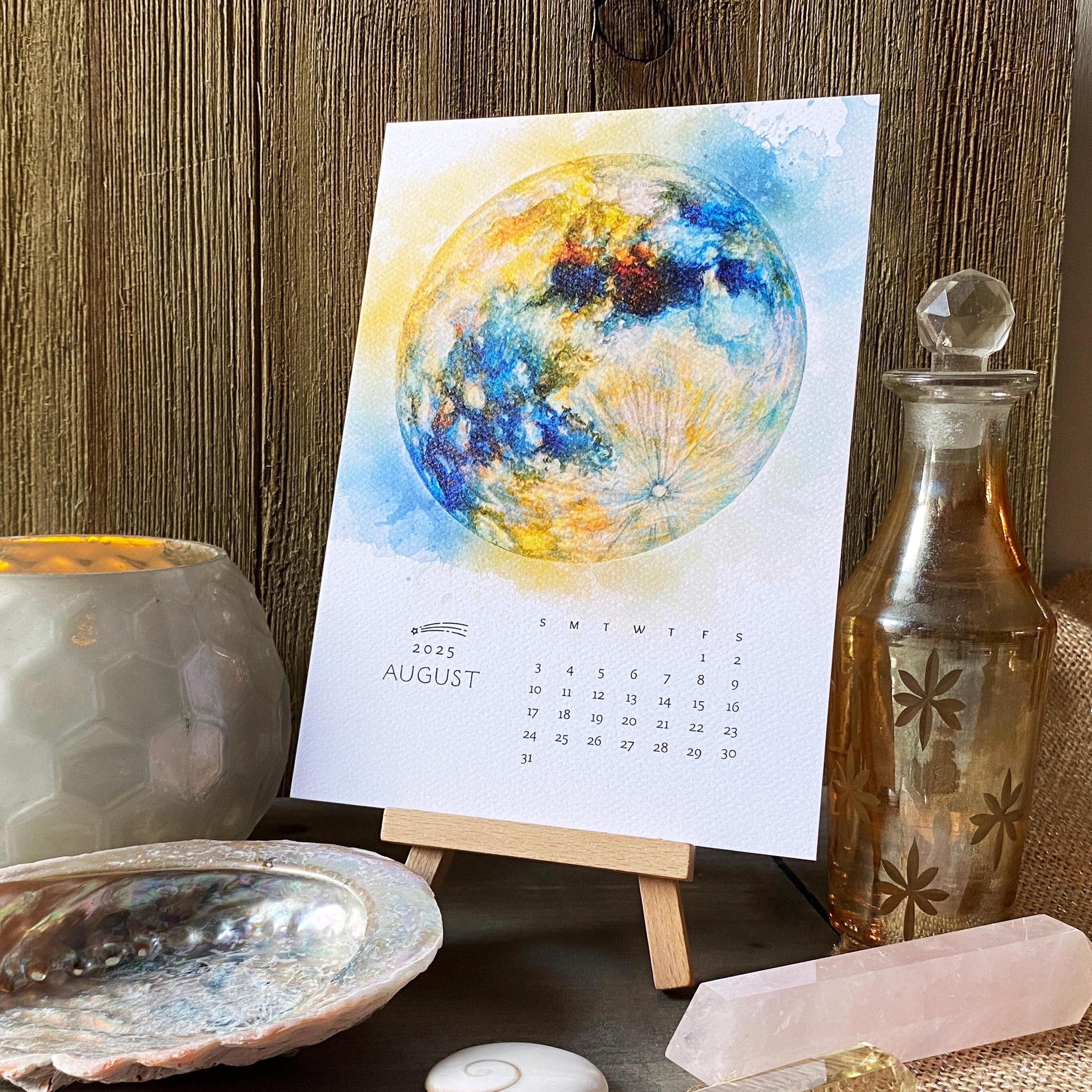 Full Moon Desk Calendar | 2025 Watercolor Calendar | Full Moon Names | Full Moon Art | Original Watercolor Art