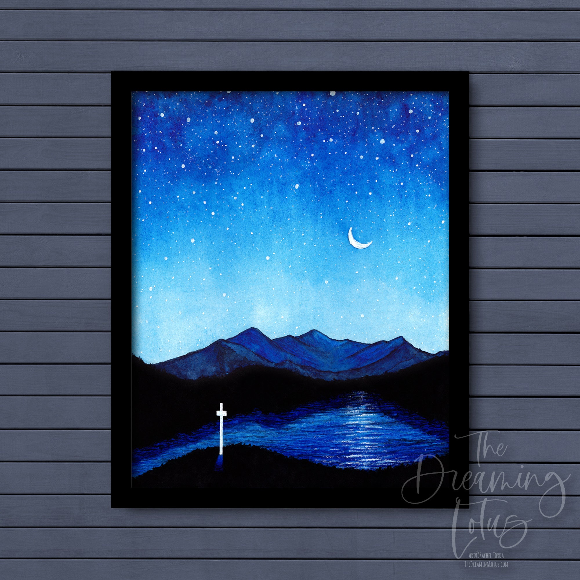 絵画(moonlight ) Lake Junaluska by Moonlight | Original Watercolor Painting