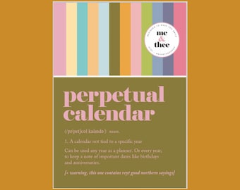 Yorkshire sayings | perpetual calendar | birthday calendar | anniversaries | Derbyshire keepsake planner