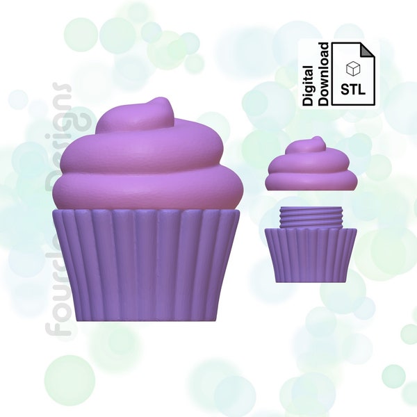 Cupcake Keychain Charm with Removable Screw Top Pill Box STL File for 3D Printing - Digital Download