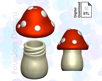 Mushroom Keychain Pill Box STL File 3MF File for 3D Printing (Digital Download)