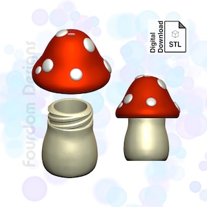 Pilz Schlüsselanhänger mit Abnehmbarer Pill Box STL File für 3D Druck - Digital Download