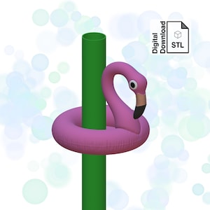May include: A pink flamingo pool float with a green pole through the centre. The flamingo is holding a ring around the pole. Digital Download STL.