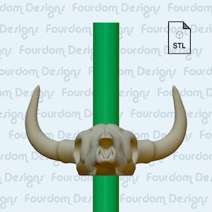 K&ouml;nnte beinhalten: Ein 3D-gedruckter Flaschenverschluss in Form eines Bullensch&auml;dels in Wei&szlig; mit einem gr&uuml;nen Strohhalm, der durch ihn geht. STL-Datei.