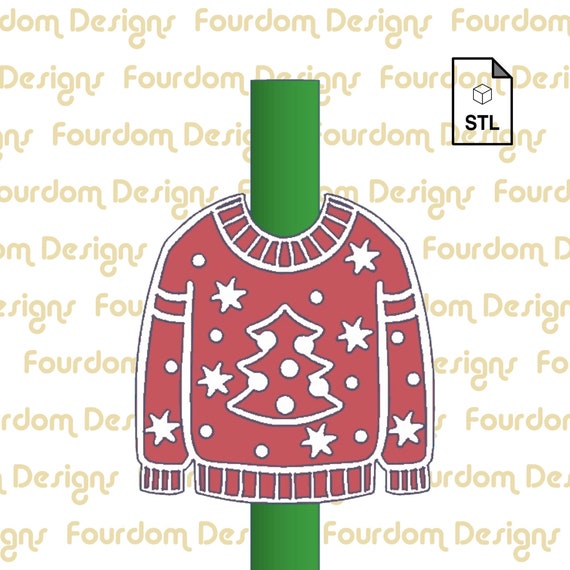 Ugly Christmas Sweater, Straw Topper STL File for 3D Prin.