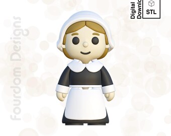 Flexi Pilgrim Girl STL File 3MF File 3D Print Articulating Wigglet - Digital Download
