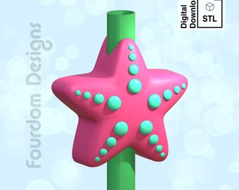 Starfish Straw Topper Straw Buddy STL File for 3D Printing 3MF - Digital Download