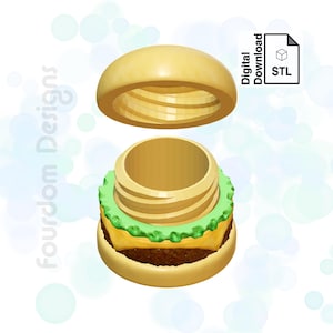 Hamburger Schlüsselanhänger mit abnehmbarem Schraubverschluss Pill Box STL-Datei für 3D Druck - Digital Download