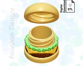 Hamburger Keychain STL File: Removable Pill Box, 3D Printing (Digital Download)