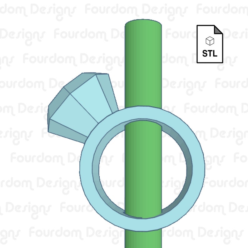 Diamantring med sugrörstoppare, sugrörsbuddy STL-fil för 3D-utskrift - digital nedladdning bild 2