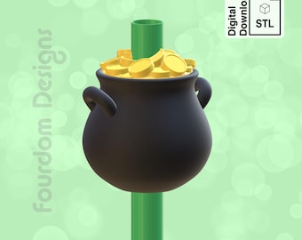 Pot of Gold Straw Topper STL File: St. Patrick's Day 3D Printing (Digital Download)