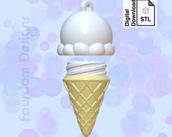 Ice Cream Cone Keychain STL File: Removable Pill Box (Digital Download)