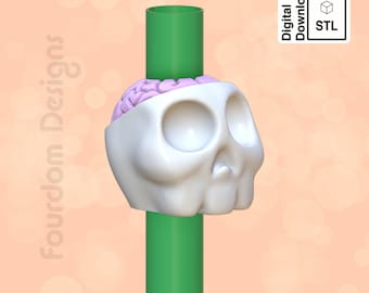 Skull and Brain Straw Topper STL File for 3D Printing - Digital Download
