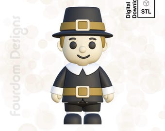 Flexi Pilgrim Boy STL File 3MF File 3D Print Articulating Wigglet - Digital Download