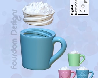 Hot Chocolate Keychain Charm: Removable Pill Box 3D Print STL File (Digital Download)