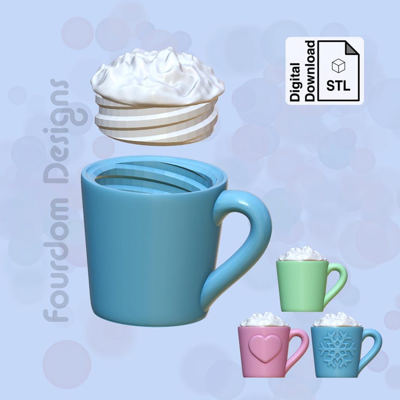 Hot Chocolate Keychain Charm with Removable Screw Top Pill Box STL File for 3D Printing - Digital Download