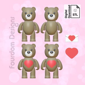 Love Bear Flexi STL File for 3D Printing Flexi Print In Place Articulating Wiggle Pet - Digital Download