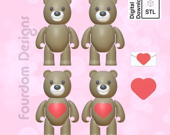 Love Bear Flexi STL File: Articulating 3D Print Wiggle Pet (Digital Download)