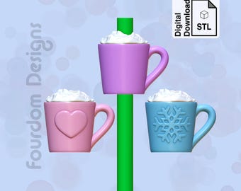 Hot Chocolate Straw Topper STL File for 3D Printing - Digital Download