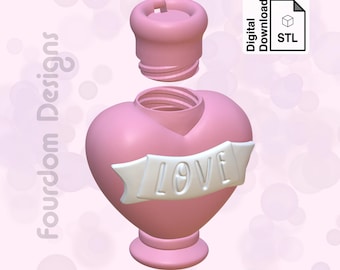 Love Potion Keychain STL File: 3D Printing Pill Box (Digital Download)