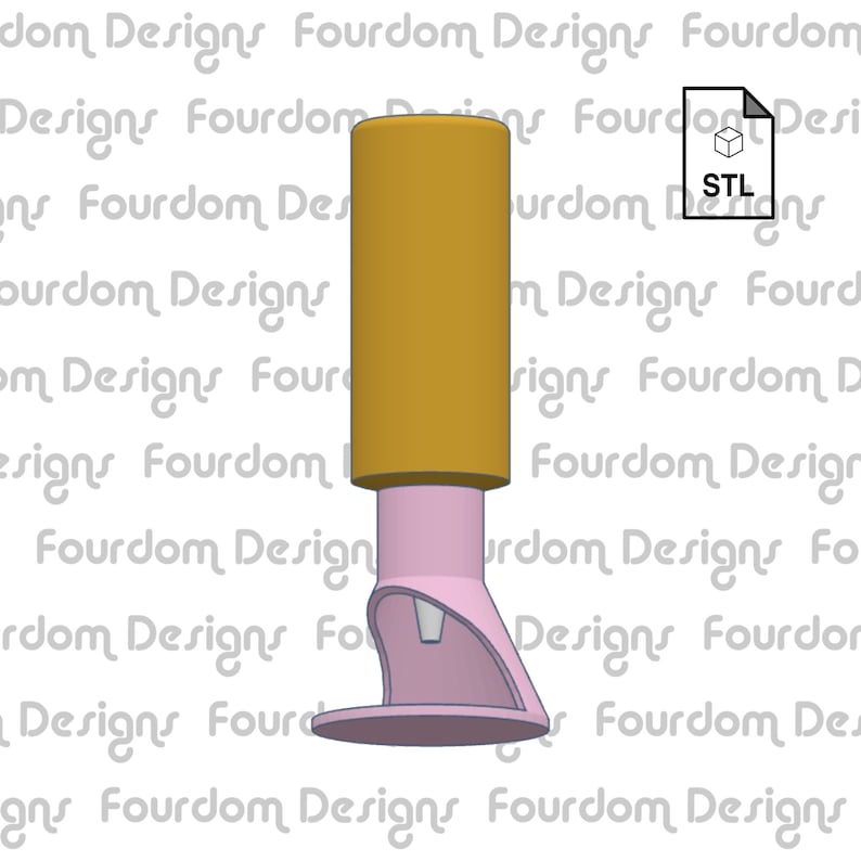 Pu&ograve; includere: Un modello stampato in 3D di un tappo per bottiglia con una parte superiore dorata e una base rosa. La base ha un piccolo foro al centro e un fondo largo e piatto. Il modello &egrave; disponibile come file STL.