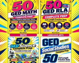 GED Complete Prep 4-Book PDF Bundle: Math, Language Arts, Science and Social Studies