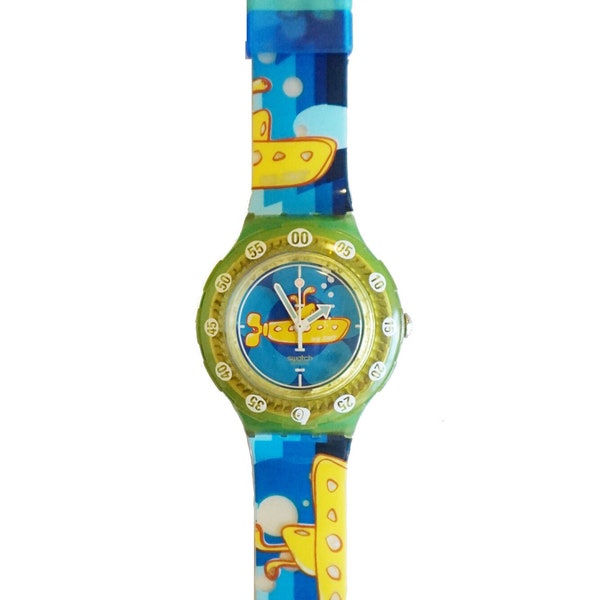 The BEATLES Swatch Scuba SDL101 YELLOW SUBMARINE | rare vintage swiss wrist watch | Beatles memorabilia collectible | box gift set
