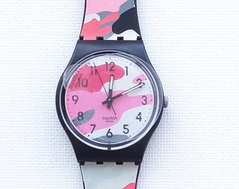 Swatch Watch GB262 "Hiding Pink" Camouflage Military Design | 34mm