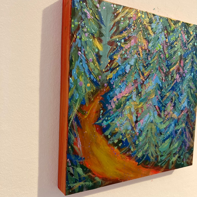 Acrylic ORIGINAL Enchanted Path landscape painting on wooden canvas UK