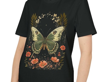Butterfly Boho Edgy Unisex T-shirt, Nature Tee, Gender Neutral Shirt, Hippie Chic Top, Gift for Him or Her, Gothic dark art Tee, schwarz