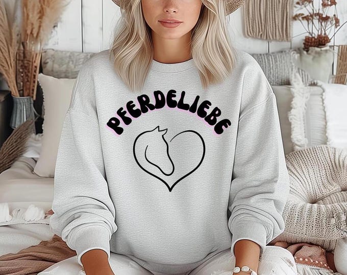 Pferdeliebe Sweatshirt mit Pferdezeichung und Herz, gemütliches Geschenk für Pferdeliebhaber, perfekt für Geburtstage, Teenanger Geschenk