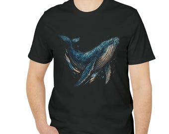 Organic Whale T-Shirt, Black Unisex Tee with Ocean Image, Fair Trade, Bio, Sustainable Fashion, schwarzes Shirt mit Buckelwal, Wal im Meer