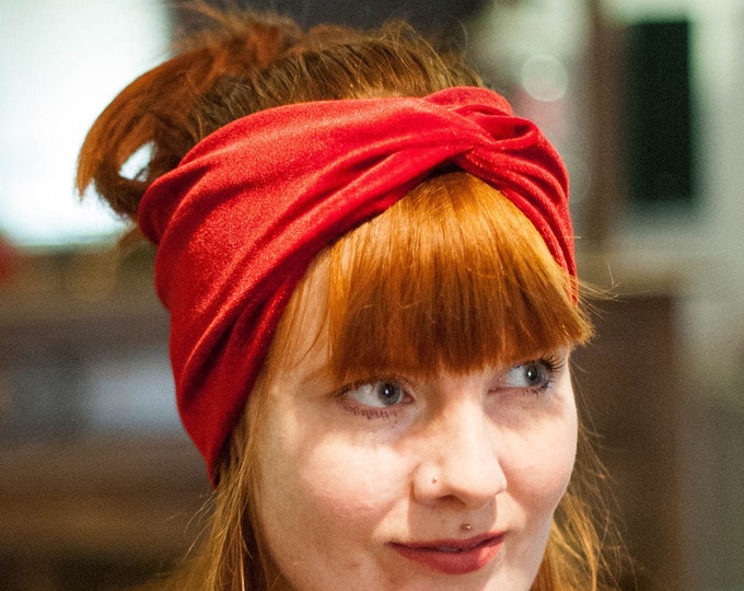Red Velvet Stirnband für den Herbst / Winter aus Samt in rot / elegantes weiches Ohren wärmer Haarband
