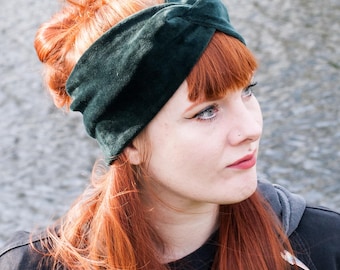 Grünes Samt Haarband für Herbst und Winter, kuschelig warm, handgefertigt auf Maß, Dunkelgrün weich und bequem, Stirnband für warme Ohren