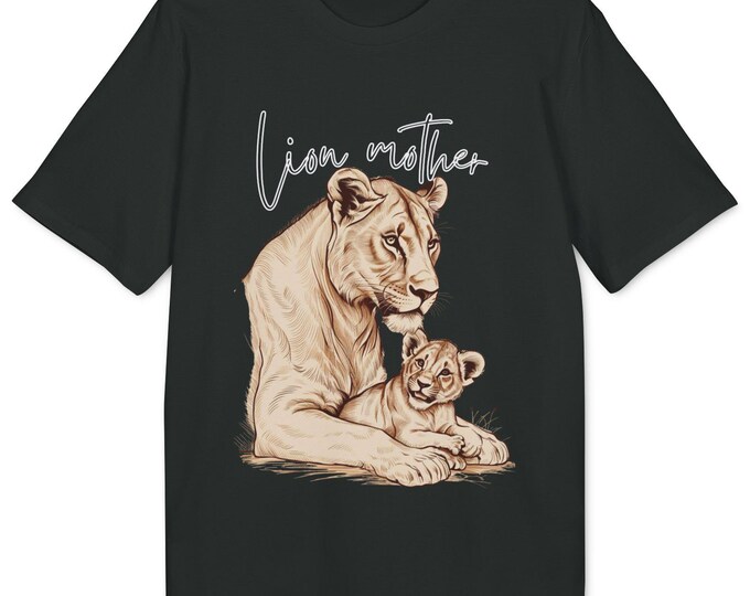Lioness Mother Black Bio Fairtrade T-Shirt, Eco Friendly Organic Tee, Sustainable Wildlife Lover Shirt schwarzes T-Shirt für Mama, Löwen mom