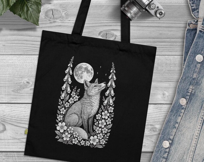 Bio-Baumwolltasche heulender Fuchs – stylisch, umweltfreundlich & wiederverwendbar, Perfekt für Naturfreunde, nachhaltige Geschenke schwarz