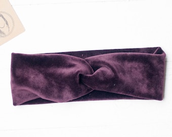 Warmes Stirnband für den Herbst / Winter aus Samt Velvet / in tiefem dunkel lila / Pflaume / Ohren wärmer Haarband, Strinband aus Samt Lila