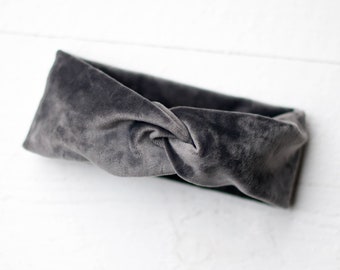 Warmes Stirnband für den Herbst / Winter aus Samt Velvet / in schönem Maus grau / Ohren wärmer Haarband